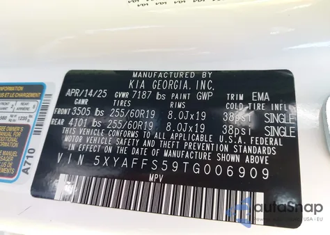 2026 Kia Ev9 Wind z USA, uszkodzony, nr VIN 5XYAFFS59TG006909